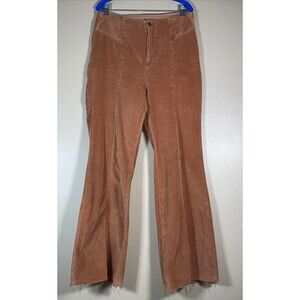 Free People We The Free Jayde Corduroy Orange Flare High Rise RAW HEM Curvy 32